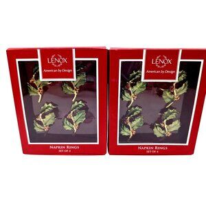 2 Sets of 4 NEW Lenox Holly and Berry Napkin Rings Christmas Holiday Metal